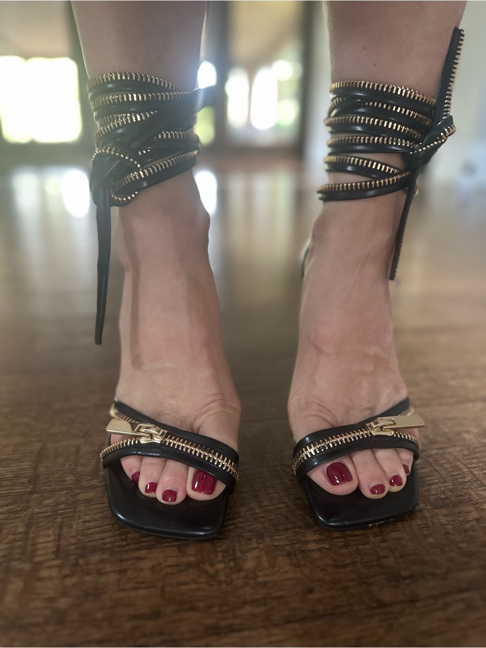 Jeffrey Campbell Black Sandals with Gold Accent Heel - Picture 5 of 12